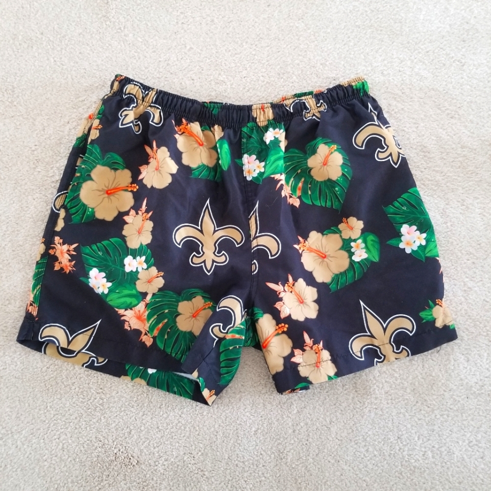NFL Team Apparel New Orleans Saints Tropical Swim Trunks Size L